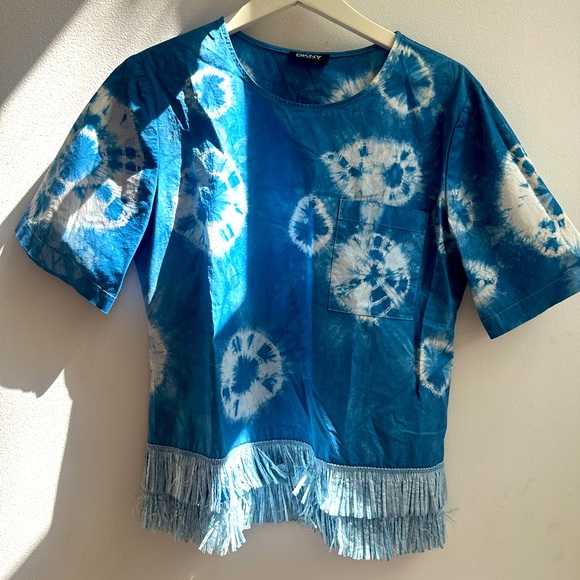 DKNY tie dye poplin top with rafia - Picture 3 of 4